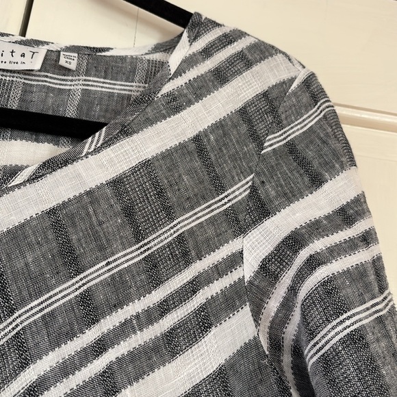 Habitat Clothes to Live In 100% Linen Black White Striped Handkerchief Hem Tunic - Picture 4 of 13